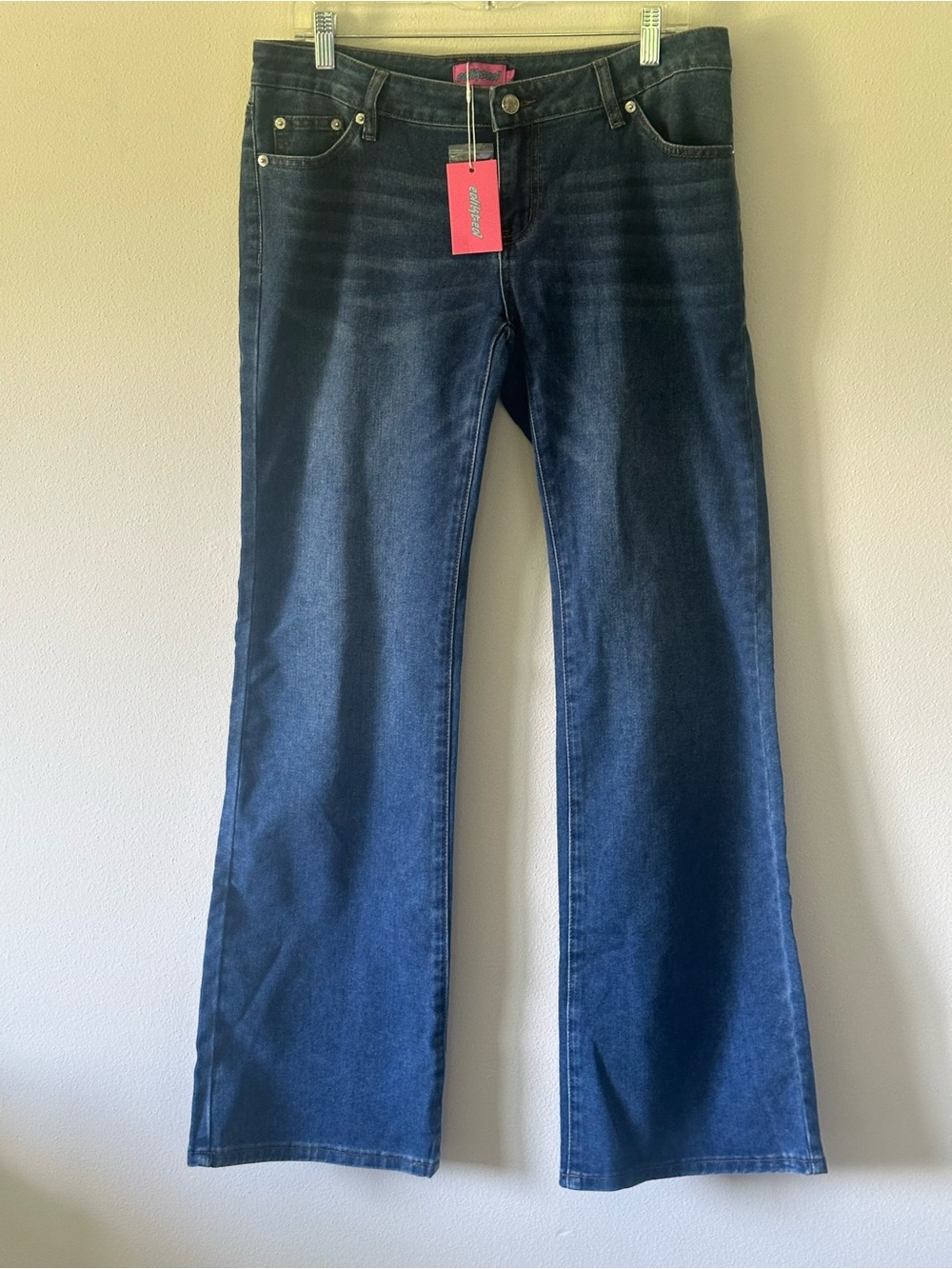 Edikted Vania Ultra Low Rise Bootcut Jeans Women’s Large Blue NWT 33” Inseam